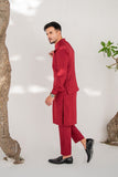 Shahjahan - Wash & Wear - Red Kurta Trouser & Waistcoat - 3 Piece
