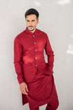 Shahjahan - Wash & Wear - Red Kurta Trouser & Waistcoat - 3 Piece