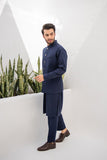 Shahjahan - Wash & Wear - Blue Kurta Trouser & Waistcoat - 3 Piece