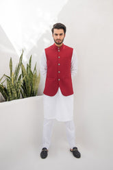 Shahjahan - Wash & Wear - Red On Off White - 3 Piece