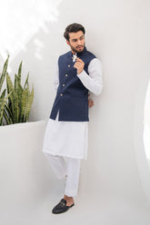 Shahjahan - Wash & Wear - Blue on Off White -3 Piece
