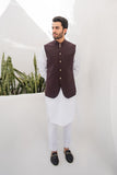 Shahjahan - Wash & Wear - Chocolate Brown on Off White - 3 Piece