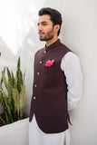 Shahjahan - Wash & Wear - Chocolate Brown on Off White - 3 Piece