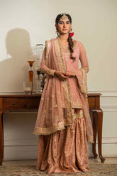 Yasmin Zaman - Falak - Jamawar & Net- Blush Pink- 3 Piece