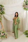 Alishba Kashif - Zaitoon - Olive Green - Tusser Silk - 3 Piece