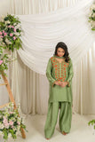 Alishba Kashif - Zaitoon - Olive Green - Tusser Silk - 3 Piece