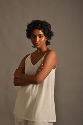 Gulabo - IVORY V NECK CAMI - BLENDED CREPE - WHITE - 1 Piece
