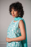 Yasmin Zaman - Butter Sheesha mat finish Suit For Women - Aqua - 3 Piece