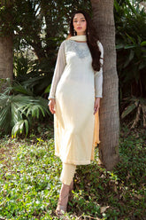 Natasha Kamal - Sequinned Mesh Net Daisy Suit For Women - Yellow - 3 Piece