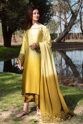 Natasha Kamal - Silk Dame Suit For Women - Mustard - 3 Piece