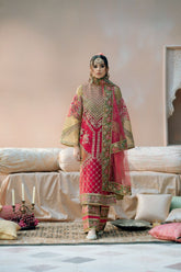 Fozia Khalid - Doli - Organza - Shocking pink & mehndi green - 4 Piece