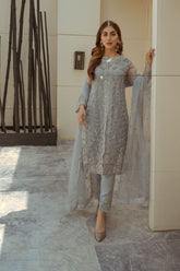 Laleen - Dove Grey Jewel Organza Suit For Women - Grey - 3 Piece