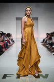 Yasmin Zaman - Mustard Printed Handkerchief Dress With Yoke