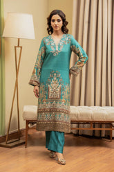 Shamaeel - ECK-27 - Teal Blue - Khaddi Silk - 2 Piece