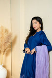 Urooj Atelier - EE-017-25 - ink blue & lavender - Khaadi Silk - 3 Piece