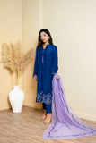 Urooj Atelier - EE-017-25 - ink blue & lavender - Khaadi Silk - 3 Piece