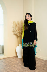 Urooj Atelier - EE-019-25 - black - pure georgette chiffon - 3 Piece