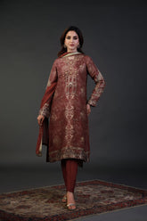 Shamaeel - EE-07 - Red - Raw Silk & Khaddi Silk - 3 Piece