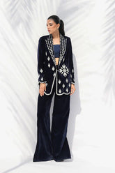 Sania Maskatiya - Eden Charmeuse,Velvet Suit For Women - Midnight Blue 3 Piece