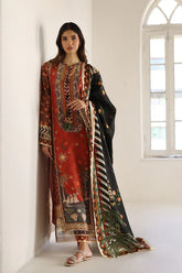 Sania Maskatiya - Elna - Cotton Net / Raw Silk / Medium Silk / Crepe - Burnt Orange - 3 Piece