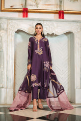 Reema Ahsan - Elna - Khadi Silk & Organza - Purple - 3 Piece