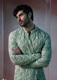 Shahid Chuhan - Elydon Organza, Satin, Silk Suit For Men - Pistachio Green