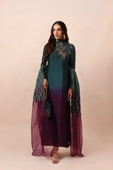 Musferah Saad - Emerald Dusk - Tissue,Silk & Organza - 3 Piece