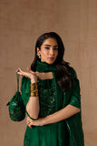 Maria Osama Khan - Emerald Green - BOTTLE GREEN - RAWSILK & Organza - 3 Piece
