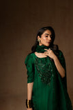Maria Osama Khan - Emerald Green - BOTTLE GREEN - RAWSILK & Organza - 3 Piece
