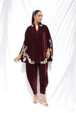Sania Maskatiya - Erin Velvet Suit For Women - Burgundy 2 Piece