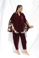 Sania Maskatiya - Erin Velvet Suit For Women - Burgundy 2 Piece