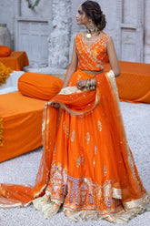 Zahra Ahmad - ST005 - Orange - Silk - 3 Piece