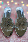 MILLI SHOES - Fancy Floral Slides - Silver - Slides