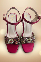 Milli Shoes - Hand Embroidered Block Heels Sandals For Women - Maroon