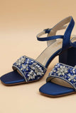 Milli Shoes - Hand Embroidered Block Heels Sandals For Women - Blue