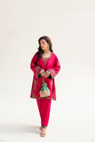 Nilofer Shahid - Raw Silk Kurta & Crushed Silk Shalwar with Fuchsia Black Raw Silk Shawl - 3 Piece - Studio by TCS