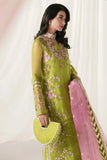 Nilofer Shahid - Chartreuse Green Organza Embroidered Shirt and Embroidered Net Pants with Tri-color Organza Dupatta - 3 Piece - Studio by TCS