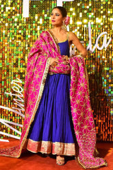 Pinktree - Fuscia Pink - Blue & Pink - Cotton & Chiffon - 3 Piece