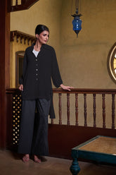 Gulabo - IVORY NOIR SHIRT - Blended Crepe & Cotton Embroidered - Black - 1 Piece