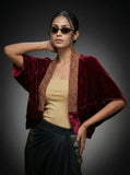 Maheen Khan - Gilded Silk Velvet Jacket For Women - Maroon - 1 Piece
