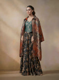 Maheen Khan - Pure Silk Celestine Jacket For Women - Red Maroon + Green - 1 Piece