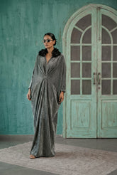 Maheen Khan - Silver Moonlight Jersey Kaftan For Women - Black Silver - 1 Piece