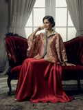 Maheen Khan - Blended Satin Noor-E-Zar Jacket For Women - Red Maroon + Green - 1 Piece