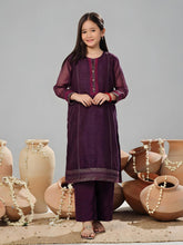 Oaks Embroidered Organza Co-ord set Purple 2 Piece