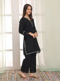 Oaks Embroidered Cotton Net Jacquard Co-ord set Black 2 Piece