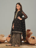 Oaks - Chiffon Embroidered Pret Suit For Women - Black - 3 Piece