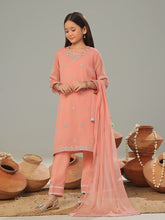 Oaks - Chiffon Embroidered Pret Suit For Women - Peach - 3 Piece