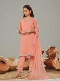Oaks - Chiffon Embroidered Pret Suit For Women - Peach - 3 Piece