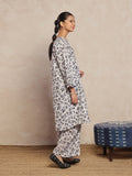 Oaks - Printed Pret Shirt Trouser Lawn White & Black - 2 Piece