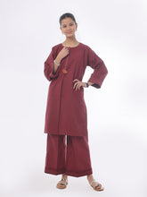 Oaks - Dyed Pret Shirt Trouser Khaddar Maroon - 2 Piece